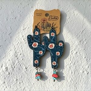 Justin Boots Floral Cactus Leather Earrings